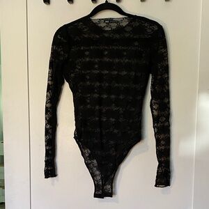 Zara Black Lace Long-Sleeve Sheer Bodysuit